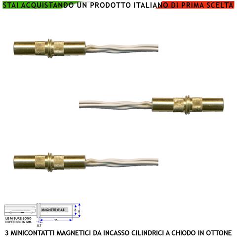 Mini Sensore Magnetico Ottone Da Incasso Antifurto Finestre Infissi 3 Pezzi Contatto Reed Nc Sottovuoto Sensibilità Ma - Foto 1