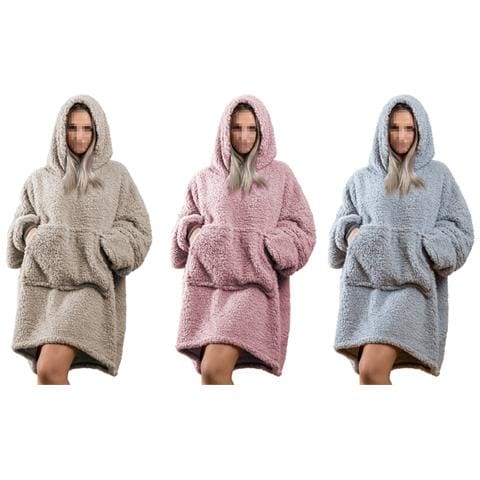 Felpa Plaid Inverno Coperta Agnellata Sherpa Con Tasca Tinta Unita Fluffy Felpone Grigio - Foto 2