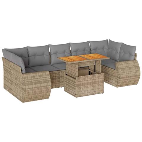 Set Divano Da Giardino 8 Pz Con Cuscini Beige In Polyrattan - Foto 1