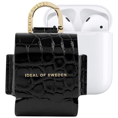Mini Borsa Per Airpods 1 / 2 Flo Croco Textured Con Moschettone, Nero - Foto 1