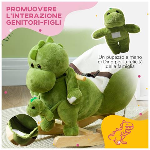 Cavallo a Dondolo per Bambini 18-36 Mesi a Dinosauro con Suoni e Rivestimento Morbido, Verde - Foto 2
