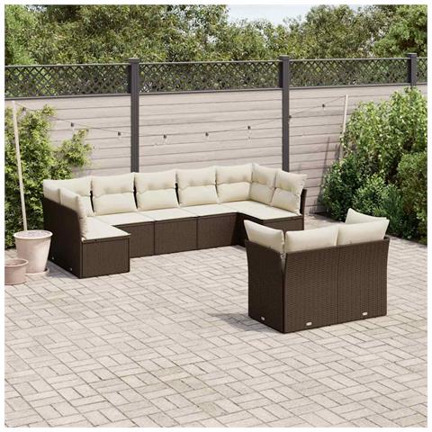 Set Divani Da Giardino 9pz Con Cuscini Marrone In Polyrattan - Foto 9