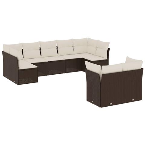 Set Divani Da Giardino 9pz Con Cuscini Marrone In Polyrattan - Foto 1