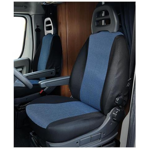 Coprisedili Anteriori Personalizzati Fiat Ducato Camper 02>06 Tess. Misto Cotone Nero/avio - Foto 1