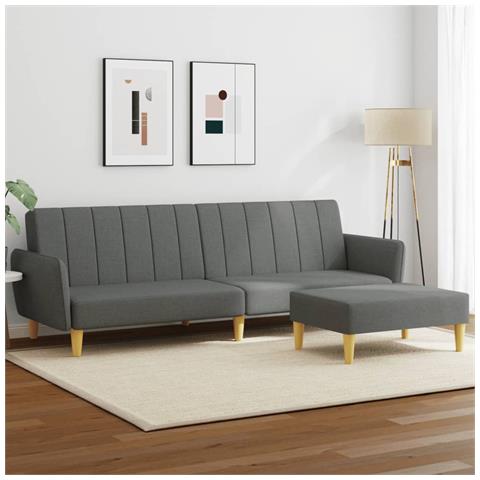 Divano Letto 2 Posti Con Poggiapiedi Grigio Scuro In Tessuto - Foto 8