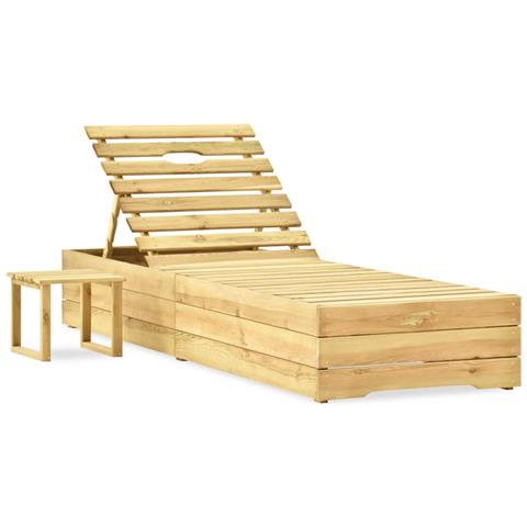 Lettino Prendisole E Tavolino In Legno Di Pino Impregnato - Foto 2