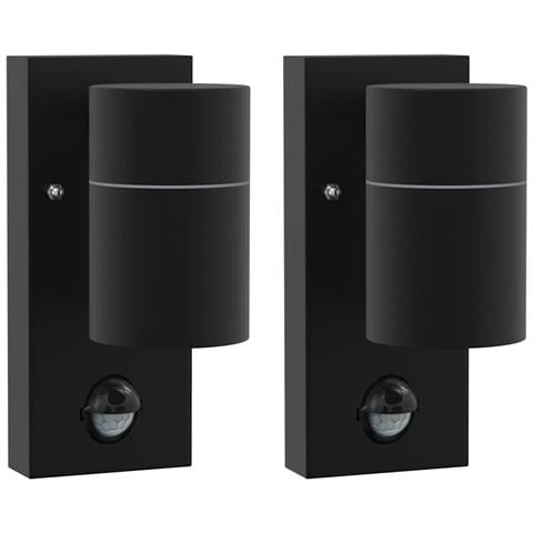Lampade da parete esterne con sensore 2 pz in acciaio inox nero IP44 - Foto 1