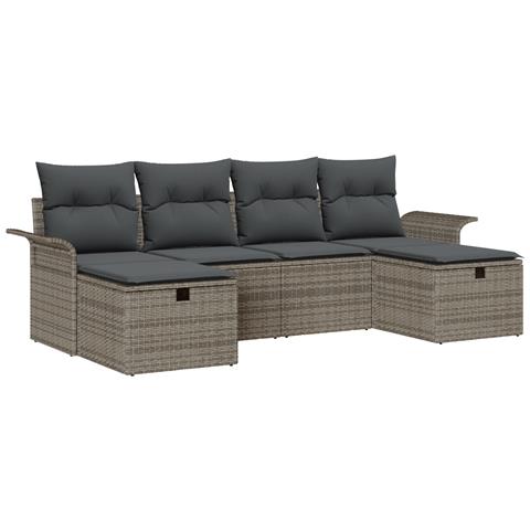 Set di Divano da Giardino da 6 Pezzi con Cuscini Grigio Rattan Sintetico - Foto 1