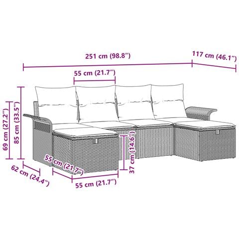 Set di Divano da Giardino da 6 Pezzi con Cuscini Grigio Rattan Sintetico - Foto 9
