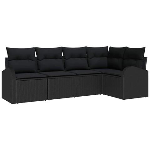 Set Divano da Giardino 5 Pezzi con Cuscini Nero Polirattan - Foto 1