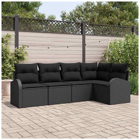 Set Divano da Giardino 5 Pezzi con Cuscini Nero Polirattan - Foto 2