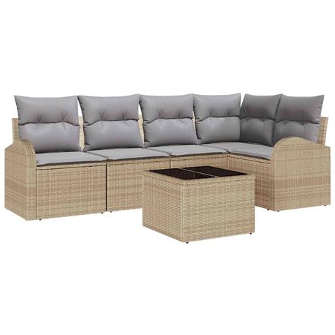 Set Divano da Giardino di 6 Pezzi con Cuscini Rattan Polirattan Nero, Divano da Giardino di 2 Posti con Ripostiglio e Cuscini Rattan Polirattan Beige - Foto 1
