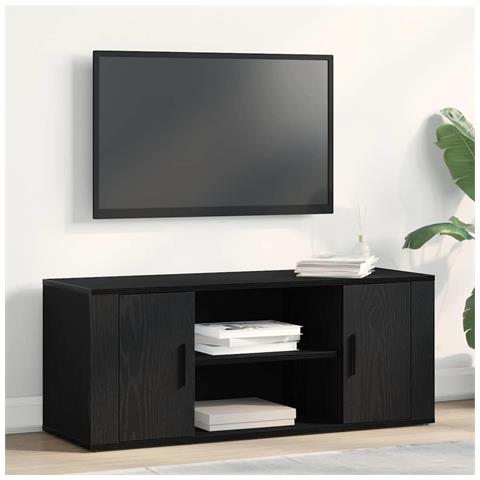 Mobile TV Nero Rovere 100x35x40 cm Legno ingegnerizzato - Foto 2
