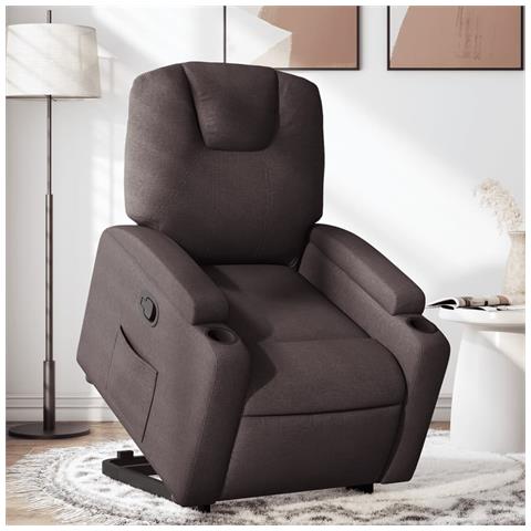 Poltrona Alzapersona Reclinabile Marrone Scuro in Tessuto - Foto 2