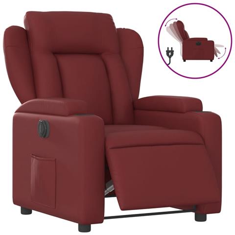 Poltrona Reclinabile Elettrica Rosso Vino in Similpelle - Foto 1