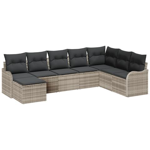 Set Divano da Giardino  8 Pezzi con Cuscini Grigio Chiaro Polyrattan, Divano da Giardino  2 Posti con Cuscini Grigio Chiaro Polyrattan - Foto 1