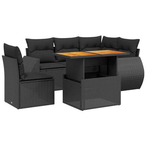 Set Divano da Giardino 6 pz con Cuscini Nero in Polyrattan - Foto 1