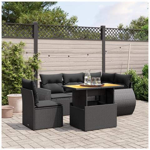 Set Divano da Giardino 6 pz con Cuscini Nero in Polyrattan - Foto 2