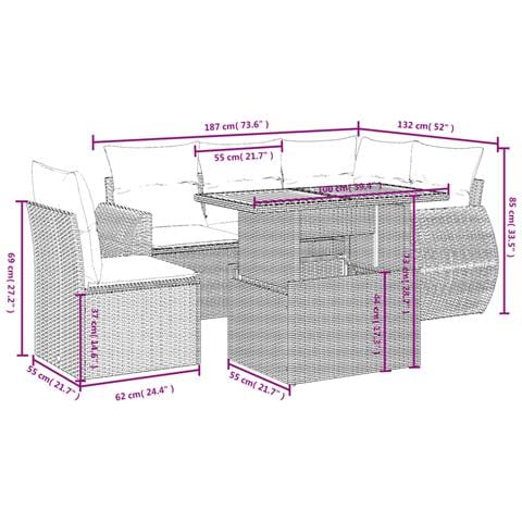 Set Divano da Giardino 6 pz con Cuscini Nero in Polyrattan - Foto 3