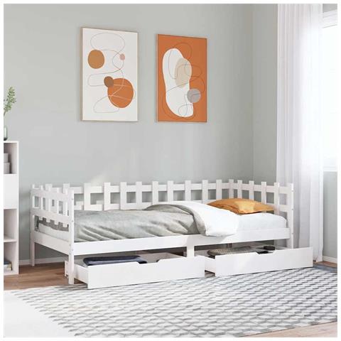 Dormeuse con Cassetti Bianco 90x190 cm Legno Massello di Pino - Foto 2