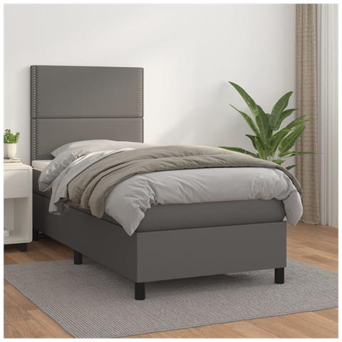 Giroletto a Molle con Materasso Grigio 90x190 cm in Similpelle - Foto 2