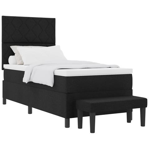 Letto a box spring con materasso e panca nera 100x200 cm tessuto - Foto 1
