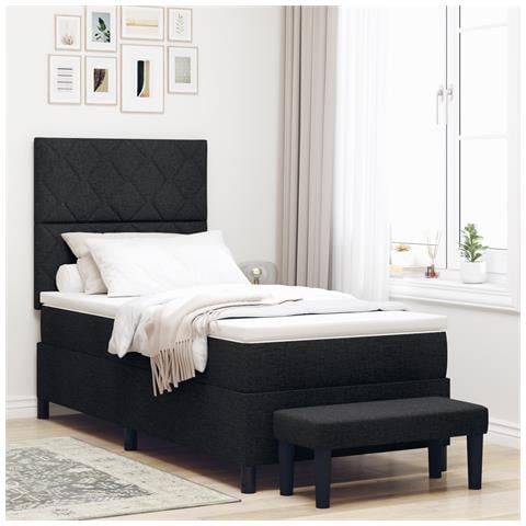 Letto a box spring con materasso e panca nera 100x200 cm tessuto - Foto 2