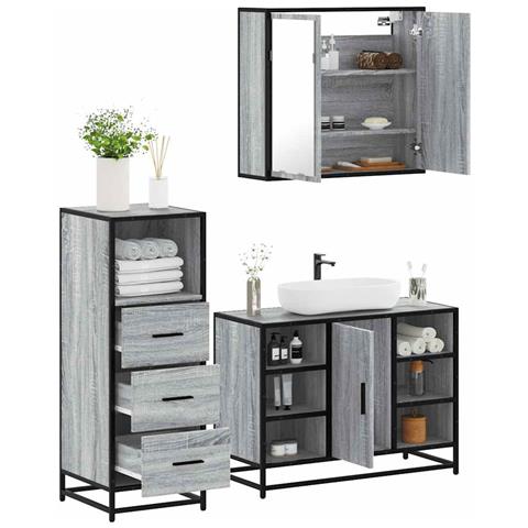 Set Mobili da Bagno 3 pz Grigio Sonoma in Legno Multistrato - Foto 2