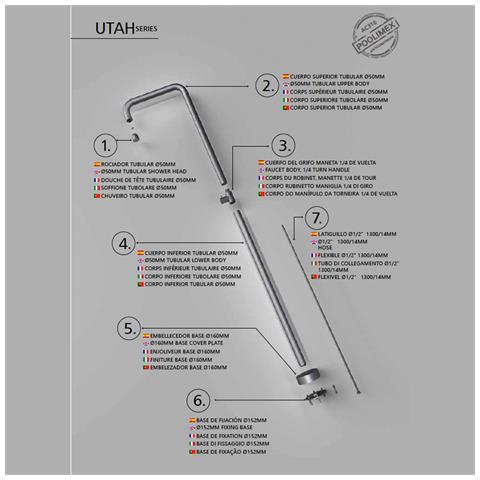 Imex Doccia Piscina In Acciaio S316 Grigio Cobalto Con Diffusore Anticalcare E Rubinetto Monoforo Modello Utah - Foto 4
