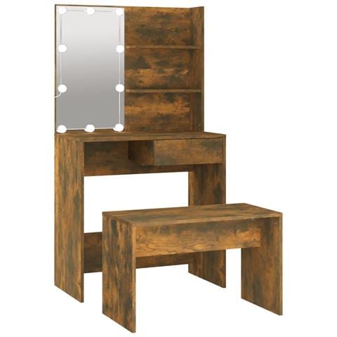 Set Tavolo da Toeletta con LED Rovere Fumo in Legno Multistrato - Foto 1