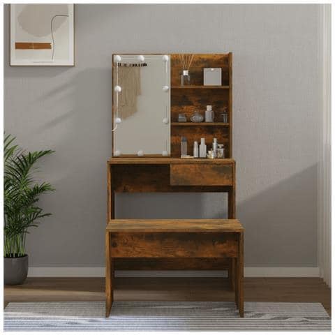 Set Tavolo da Toeletta con LED Rovere Fumo in Legno Multistrato - Foto 2