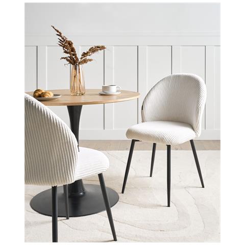 Set Di 2 Sedie Da Pranzo Eloy Velluto A Coste Bianco Sporco - Foto 1