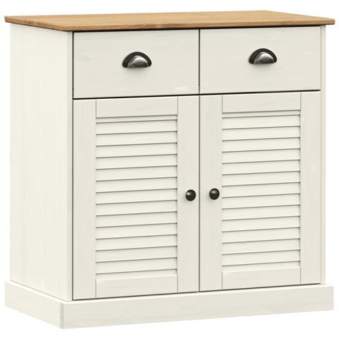 Credenza Cassetti VIGO Bianco 78x40x75 cm Legno Massello Pino - Foto 1