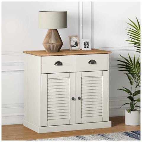 Credenza Cassetti VIGO Bianco 78x40x75 cm Legno Massello Pino - Foto 2