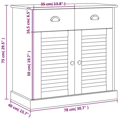 Credenza Cassetti VIGO Bianco 78x40x75 cm Legno Massello Pino - Foto 9