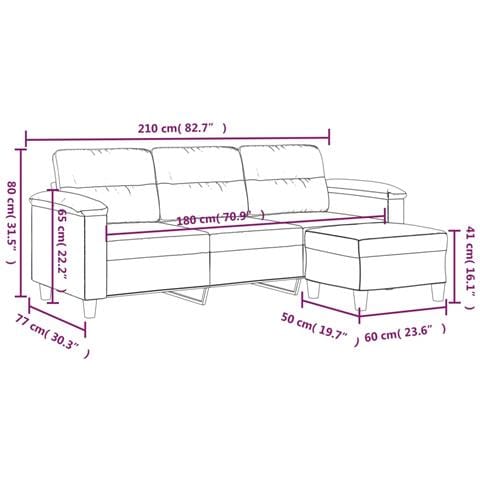 Divano a 3 Posti con Poggiapiedi Nero 180cm Tessuto Microfibra - Foto 7