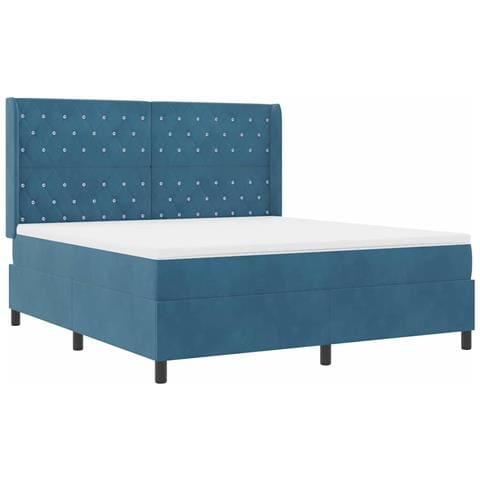 Letto con Box Springs LED e Materasso Blu 180 x 200 cm Velluto - Foto 1