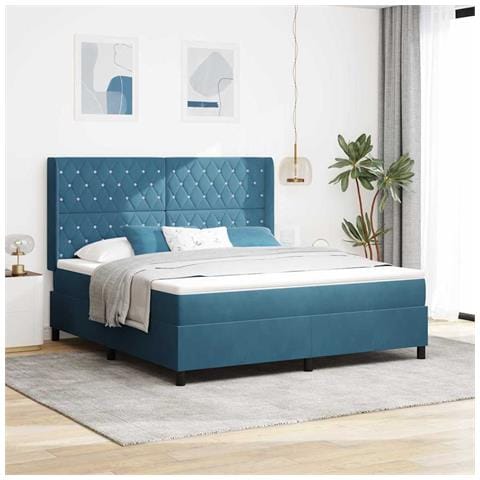 Letto con Box Springs LED e Materasso Blu 180 x 200 cm Velluto - Foto 2