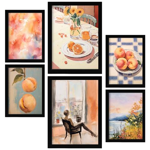 Set Di 6 Stampe Dalla Finestra In Set Mix Di Dipinti Decorativi Estetici Per Il Tuo Soggiorno, Camera Da Letto, Casa A3 & A4 Cornice Nera - Foto 1