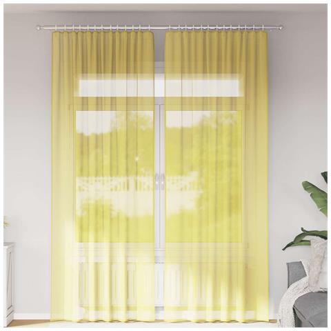 Tende in Voile con Tasche per Aste 2 pz Giallo - Foto 2