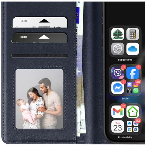 Custodia A Portafoglio Per Iphone 16 Pro In Pelle Premium Con Funzione Stand - Foto 2