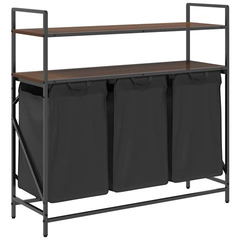 Cesto della Biancheria 3 Scomparti con Ripiani Rovere Marrone - Foto 1