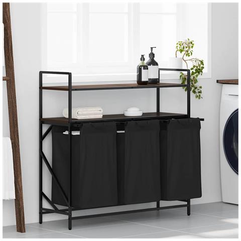 Cesto della Biancheria 3 Scomparti con Ripiani Rovere Marrone - Foto 2