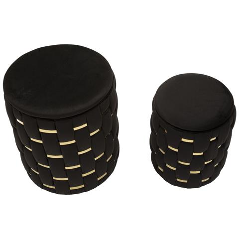 Set 2 Pouf Contenitore Shanty In Velluto Nero Con Fascia Dorata Ø37x42 E Ø28x35 Cm - Foto 2