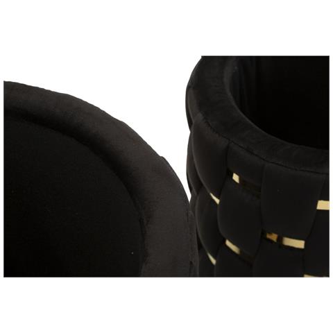 Set 2 Pouf Contenitore Shanty In Velluto Nero Con Fascia Dorata Ø37x42 E Ø28x35 Cm - Foto 8