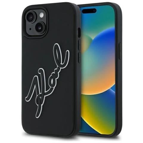 Karl Lagerfeld Custodia In Gomma 3d ""firma"" Per Iphone 15 - Colore Nero - Foto 1