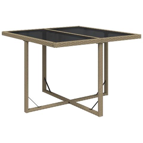Tavolo Da Giardino Beige 109x107x74 Cm In Polyrattan E Vetro - Foto 1
