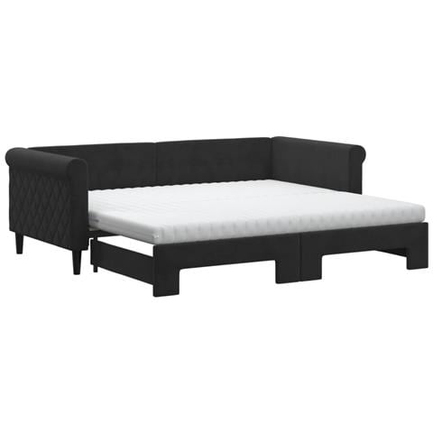 Divano Letto Estraibile Con Materassi Nero 90x190 Cm Velluto - Foto 1