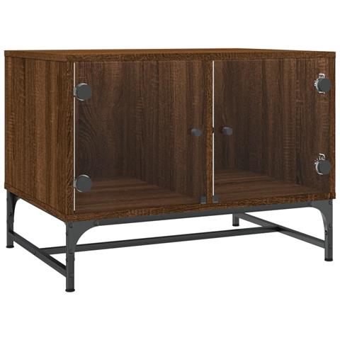 Tavolino Salotto Con Ante In Vetro Rovere Marrone 68,5x50x50cm - Foto 2