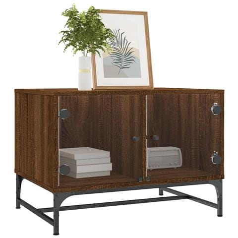 Tavolino Salotto Con Ante In Vetro Rovere Marrone 68,5x50x50cm - Foto 3